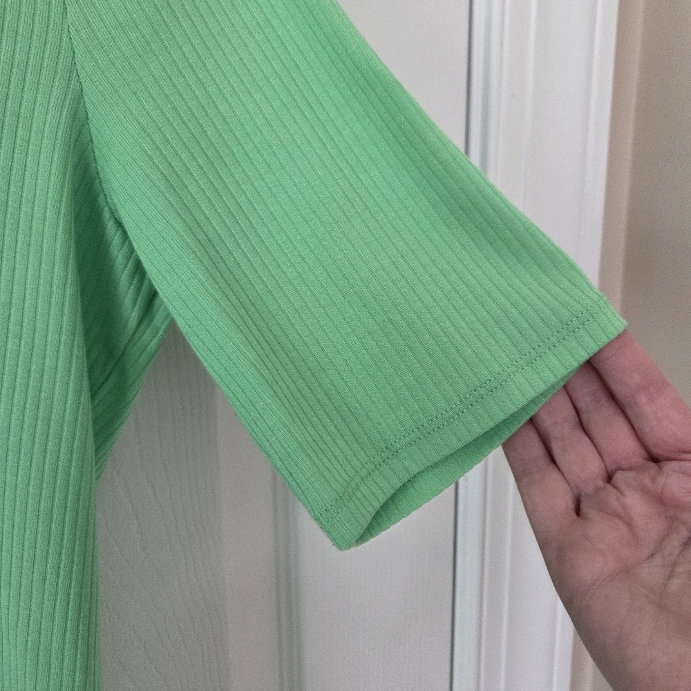 Talbots Ribbed Green Lace Trimmed Top - Picture 3 of 5